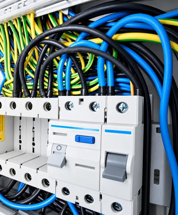 Tablero eléctrico con cables e interruptores